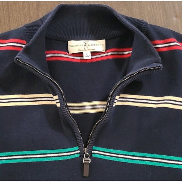 Fairway & Greene Sweater Vest Men's 1/4 Zip Pullover Blue Stripes Large - Picture 6 of 9